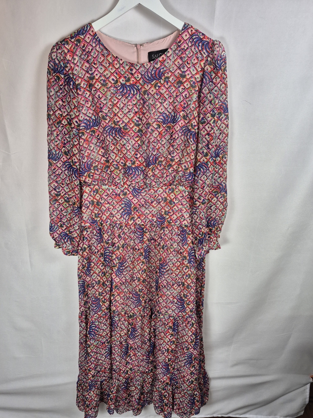 SALONI Isabella Pink & Purple Printed Long Sleeve Maxi Dress Size 10